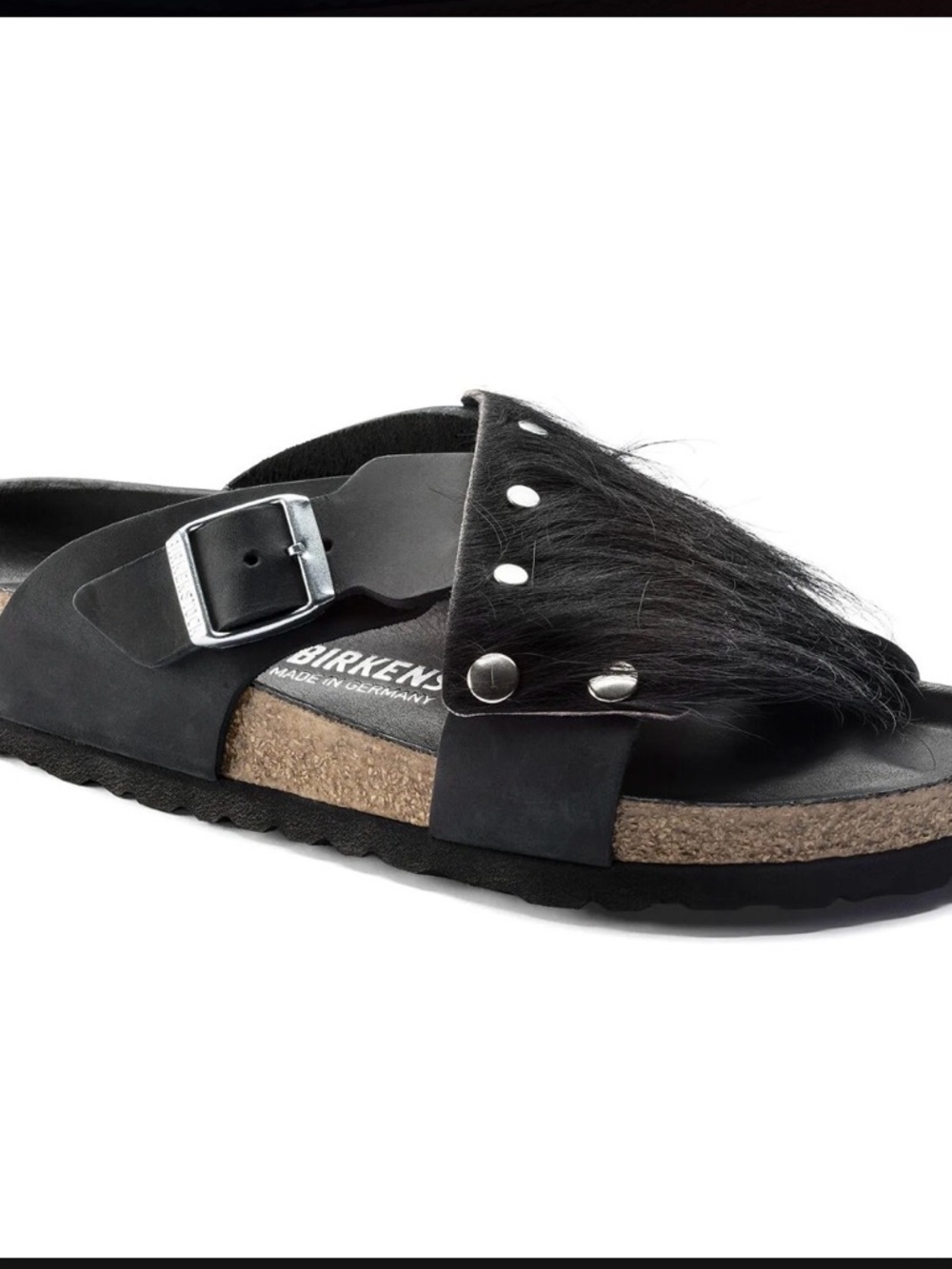 Birkenstock Guam Black Fur-Trim Studded Slide Clogs size 40/9